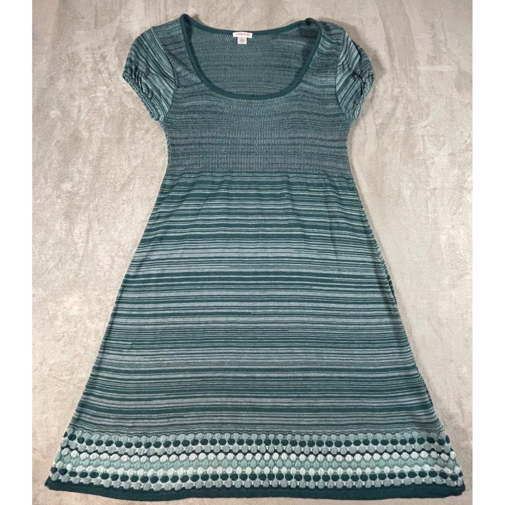 Xhilaration Sweater Dress Women XL Teal Blue Knit Stripe Short Sleeve Artisan
